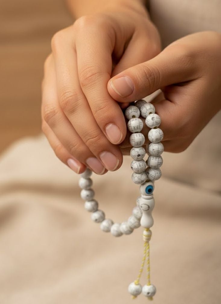 Premium White Prayer Beads Misbaha with Decorative Tassel – Islamic Tasbih for Daily Dhikr - Image 3